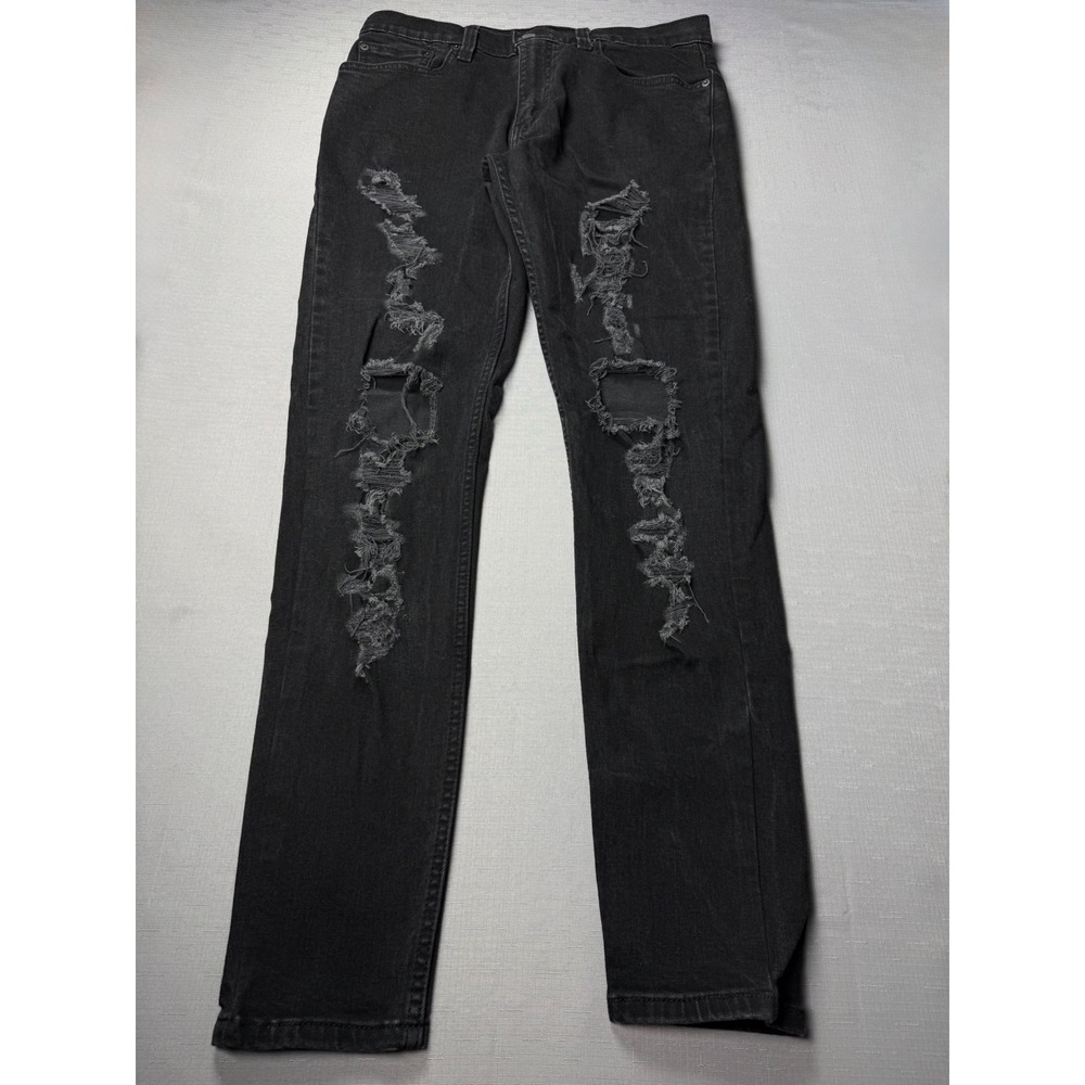 Levis 512 Slim Taper Jeans Mens 32x34 Black Distressed Ripped Denim 28833-0365 - Picture 5 of 12